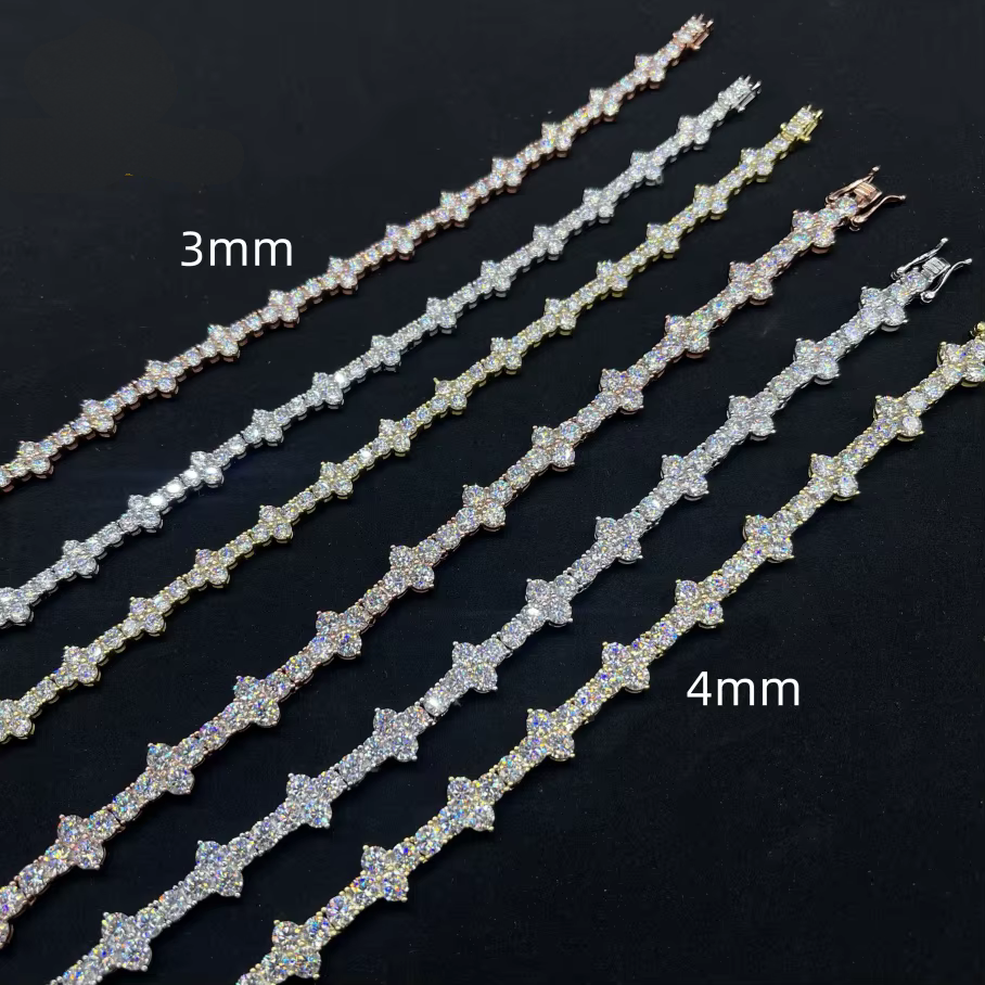 Iced Out Tennis Bracelet Cross VVS Moissanite