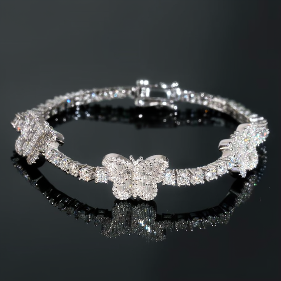 Iced Out Butterfly Tennis Bracelet Moissanite